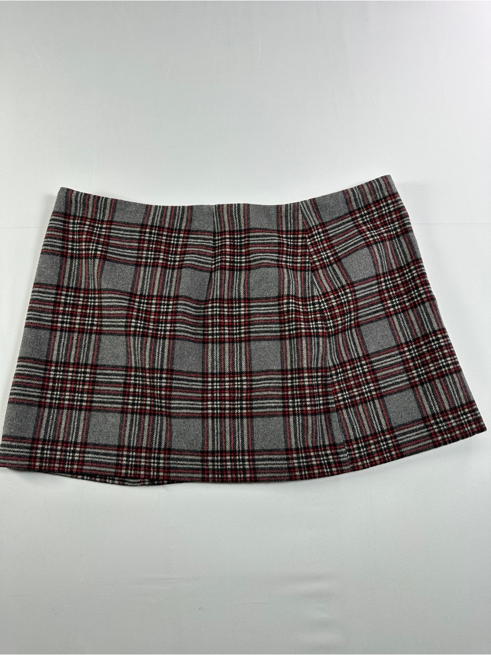 Tu Dark Academia Grey Red Plaid Wool Blend Mini Skirt UK 20 US 16